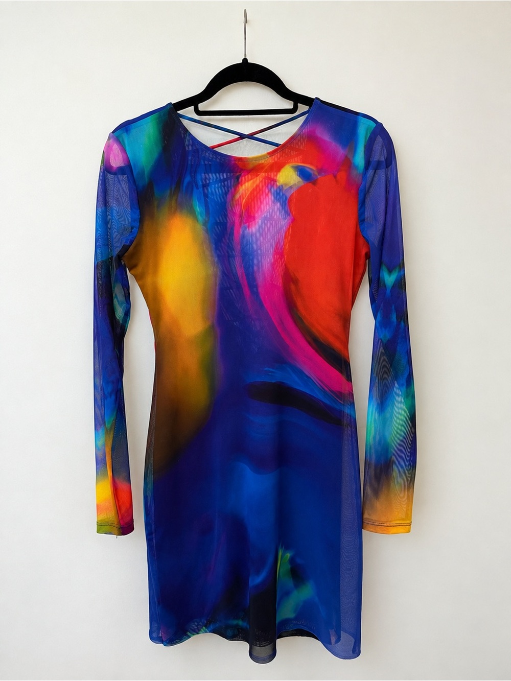 Zara Multicolor Mesh Strappy Top - Blue with Red & Purple Accents